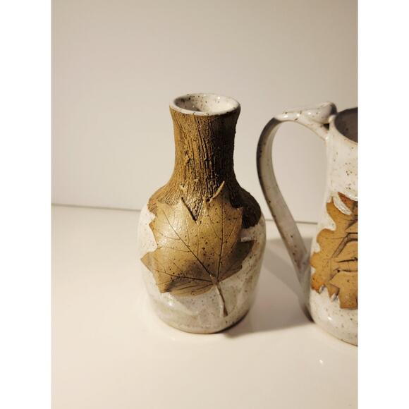 Handmade Studio Pottery Bud Vase & Mug Maple Leaf Design Signed PRP Speckle - Picture 5 of 14